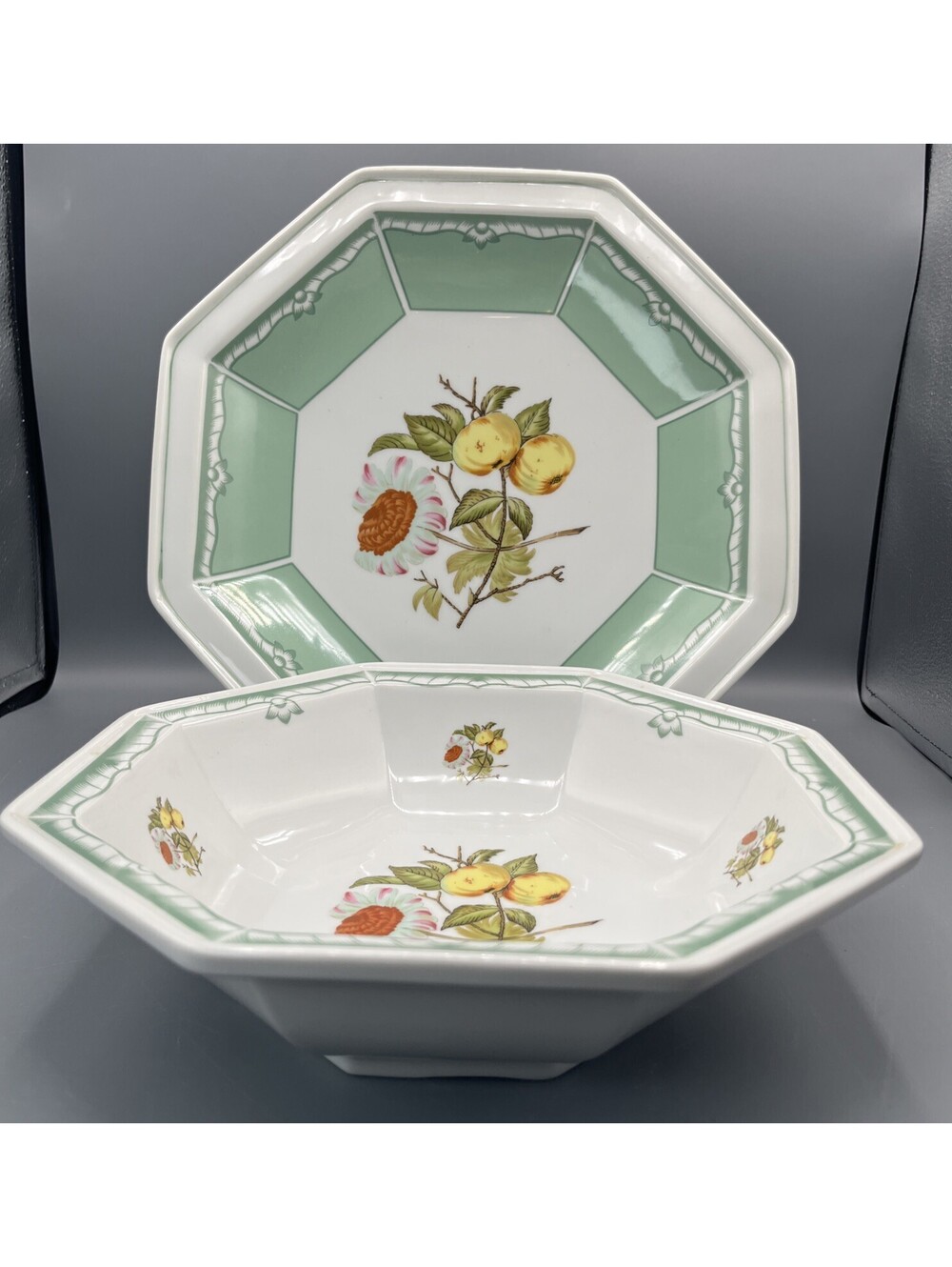 Georges Briard Devonshire Green Octagonal Vegetable Bowl 10” & Plate 11.5”